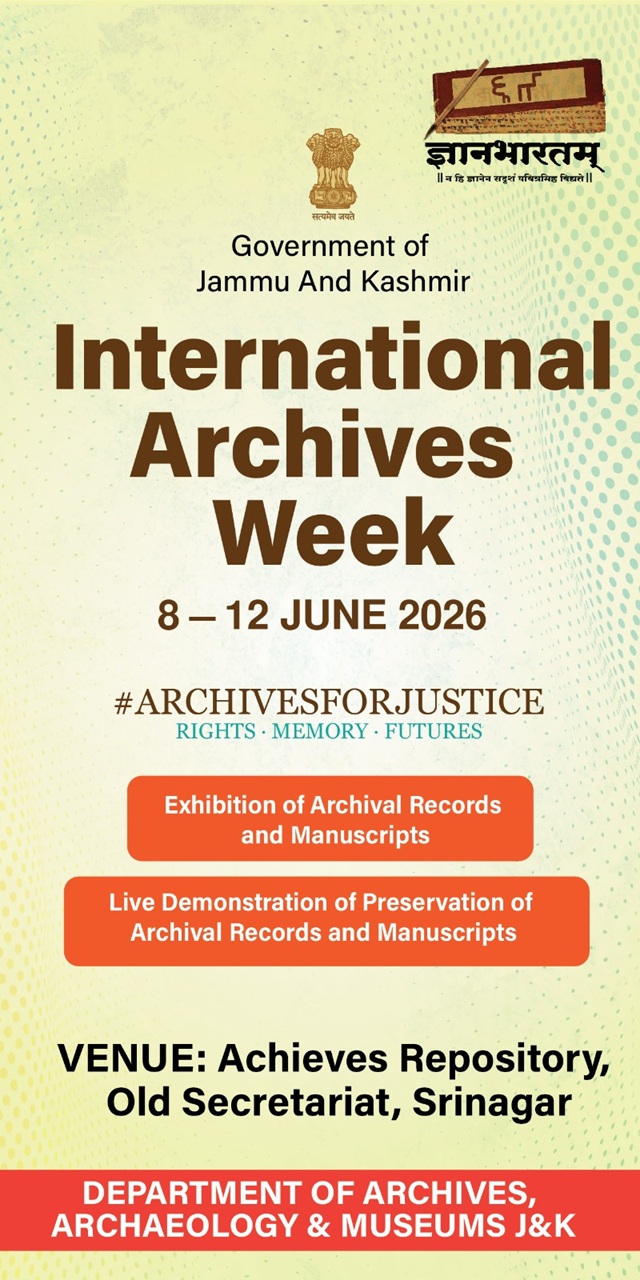 'Archives Archaeology & Museums Dept. J&K organising specially curated exhibition of Archival Records & Manuscripts'